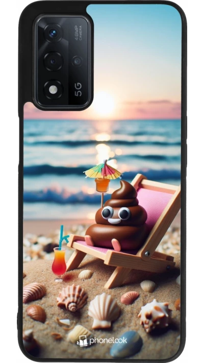 OPPO A93s 5G Case Hülle - Silikon schwarz Kackhaufen Emoji auf Liegestuhl