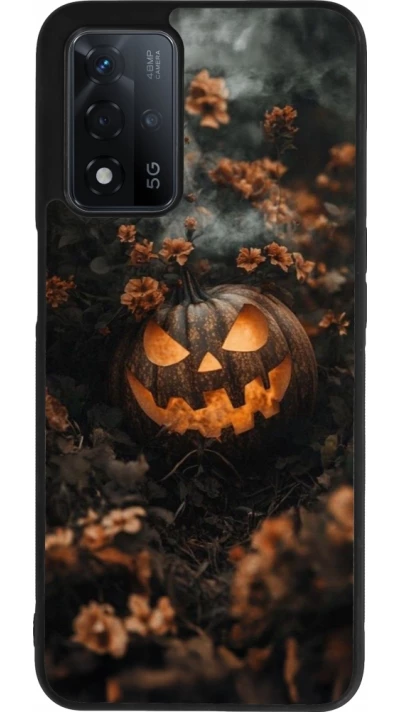 OPPO A93s 5G Case Hülle - Silikon schwarz Halloween 2025 Pumpkin with flowers