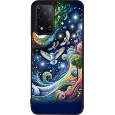Coque OPPO A93s 5G - Silicone rigide noir hibou volant floral