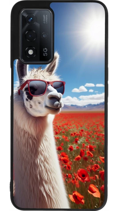 OPPO A93s 5G Case Hülle - Silikon schwarz Lama Chic in Mohnblume