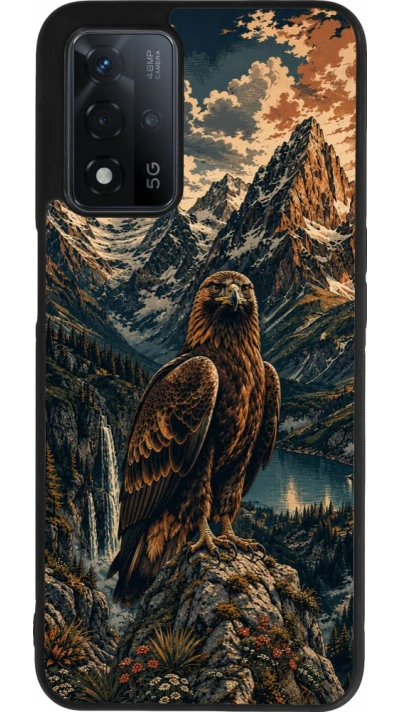 Coque OPPO A93s 5G - Silicone rigide noir Linocut Aigle Royal