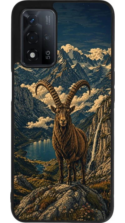 Coque OPPO A93s 5G - Silicone rigide noir Linocut Bouquetin