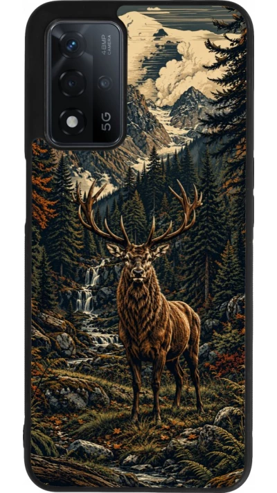 Coque OPPO A93s 5G - Silicone rigide noir Linocut Cerf
