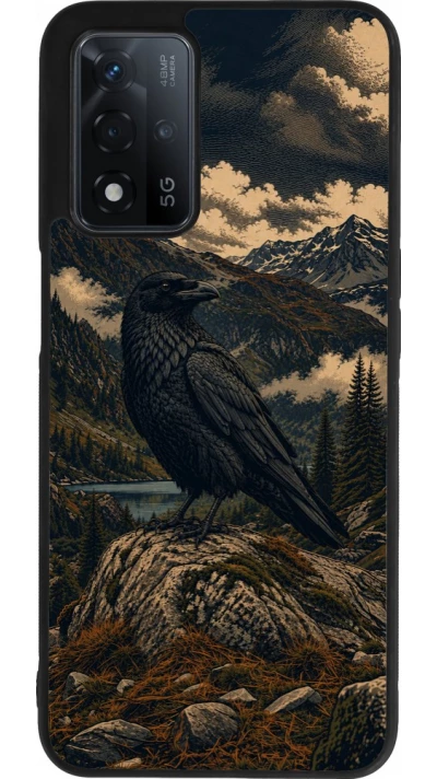 Coque OPPO A93s 5G - Silicone rigide noir Linocut Grand Corbeau