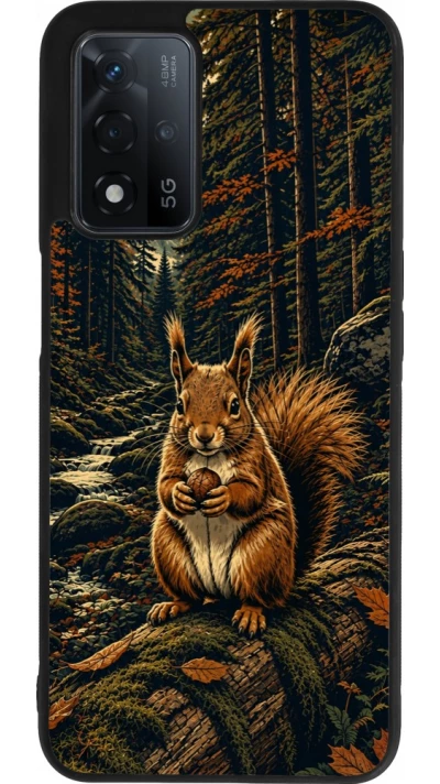 Coque OPPO A93s 5G - Silicone rigide noir Linocut Ecureuil