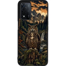 Coque OPPO A93s 5G - Silicone rigide noir Linocut Grand-Duc