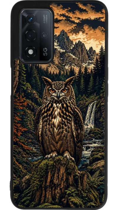 Coque OPPO A93s 5G - Silicone rigide noir Linocut Grand-Duc