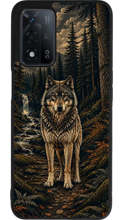 Coque OPPO A93s 5G - Silicone rigide noir Linocut Loup