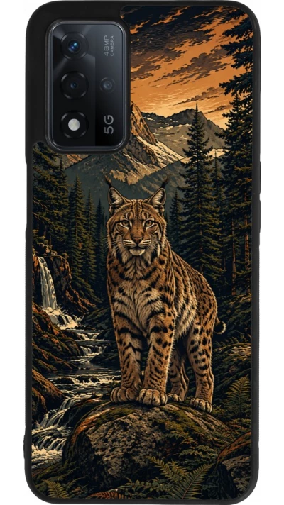 Coque OPPO A93s 5G - Silicone rigide noir Linocut Lynx