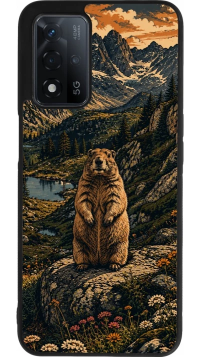 Coque OPPO A93s 5G - Silicone rigide noir Linocut Marmotte