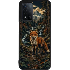 Coque OPPO A93s 5G - Silicone rigide noir Linocut Renard