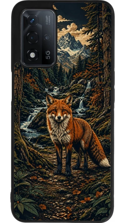 Coque OPPO A93s 5G - Silicone rigide noir Linocut Renard