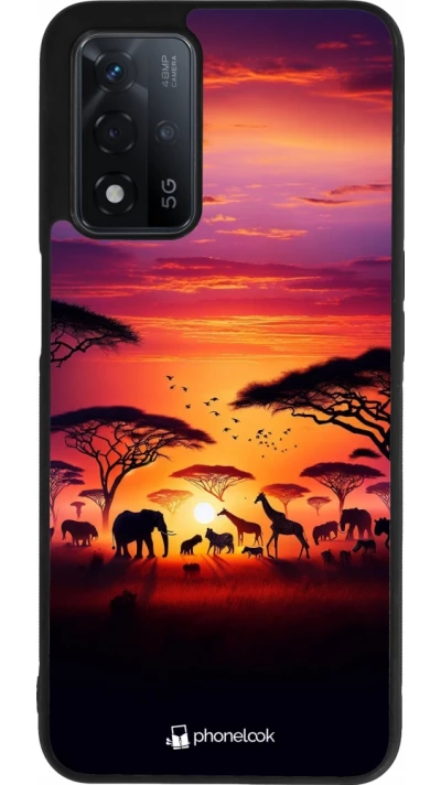OPPO A93s 5G Case Hülle - Silikon schwarz Safari Sonnenuntergang Wildtiere