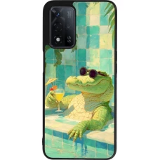 Coque OPPO A93s 5G - Silicone rigide noir Crocodile in the swimming pool Summer 2026