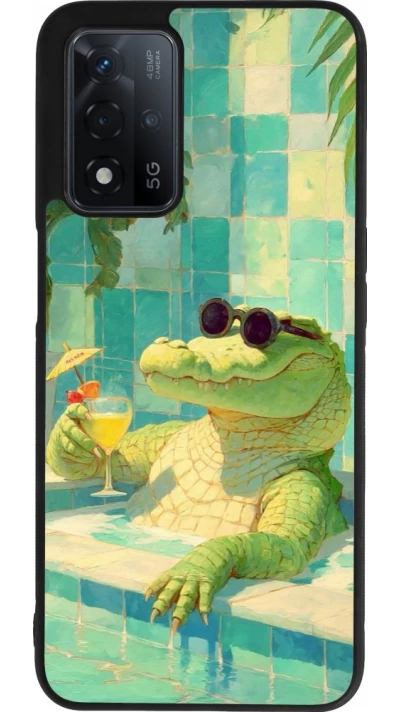 Coque OPPO A93s 5G - Silicone rigide noir Crocodile in the swimming pool Summer 2026