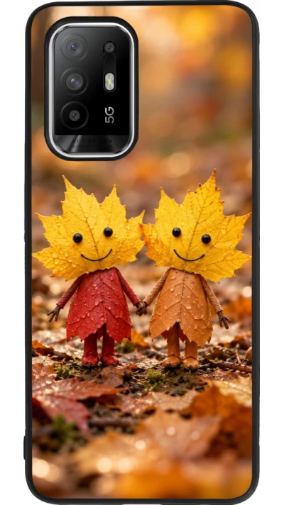 Coque OPPO F19 Pro+ - Silicone rigide noir Autumn 26 Couple of leaves