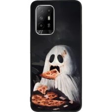 OPPO F19 Pro+ Case Hülle - Silikon schwarz Halloween 2026 Ghost eating pizza