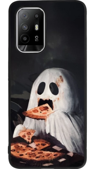 OPPO F19 Pro+ Case Hülle - Silikon schwarz Halloween 2026 Ghost eating pizza