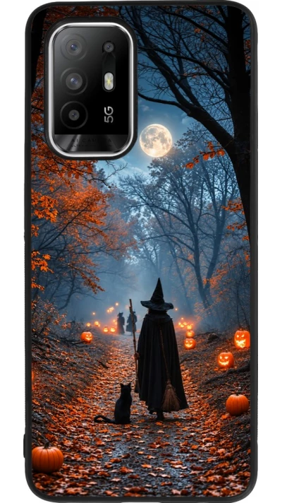 OPPO F19 Pro+ Case Hülle - Silikon schwarz Halloween 2026 Witch with a cat