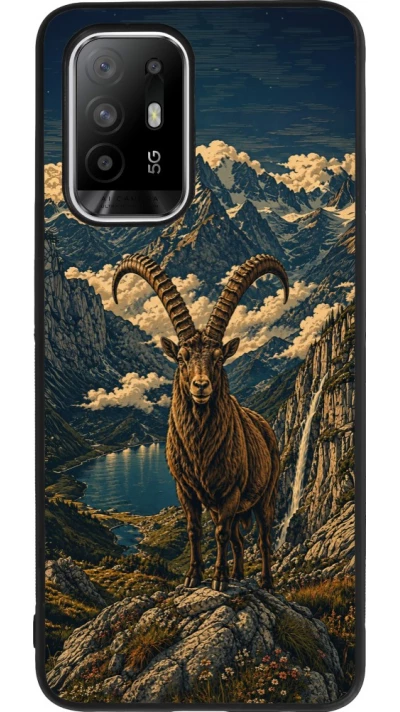 Coque OPPO F19 Pro+ - Silicone rigide noir Linocut Bouquetin