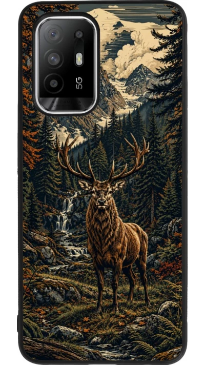 Coque OPPO F19 Pro+ - Silicone rigide noir Linocut Cerf