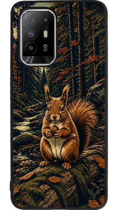 Coque OPPO F19 Pro+ - Silicone rigide noir Linocut Ecureuil