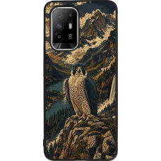 OPPO F19 Pro+ Case Hülle - Silikon schwarz Linocut Wanderfalke