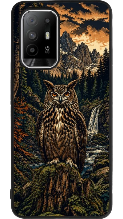 Coque OPPO F19 Pro+ - Silicone rigide noir Linocut Grand-Duc