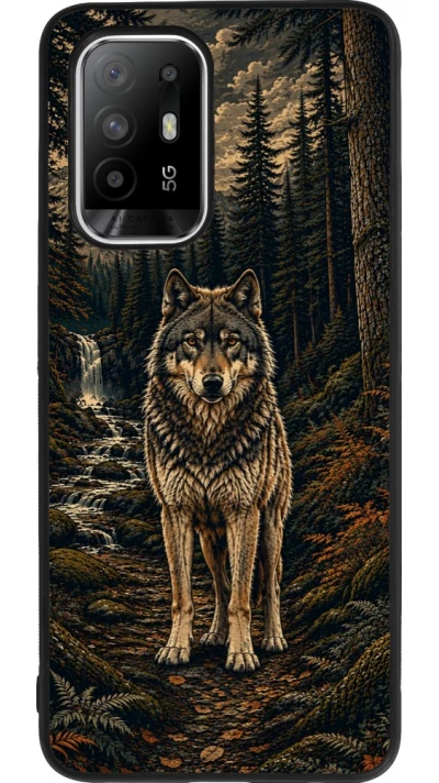 Coque OPPO F19 Pro+ - Silicone rigide noir Linocut Loup