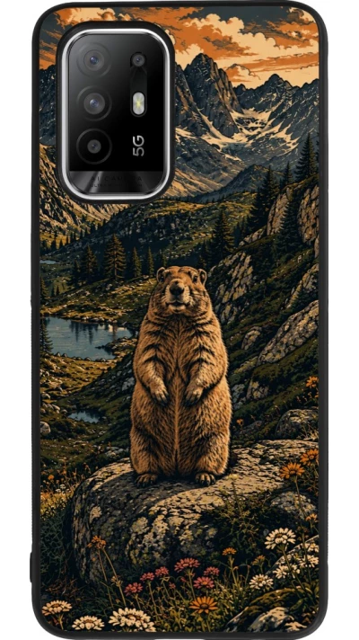 Coque OPPO F19 Pro+ - Silicone rigide noir Linocut Marmotte