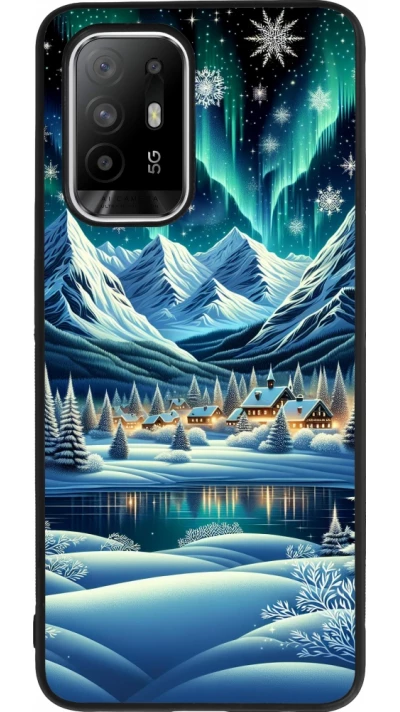 OPPO F19 Pro+ Case Hülle - Silikon schwarz Verschneites Bergdorf am See in der Nacht