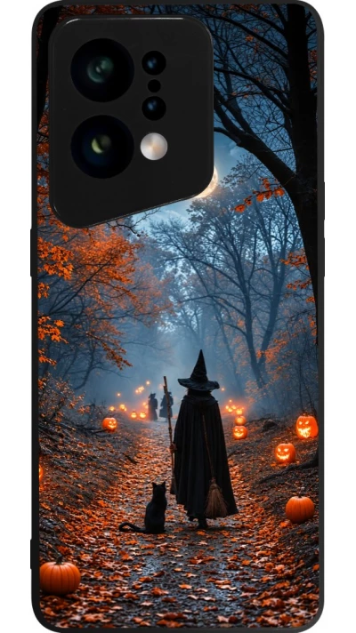 OPPO Find X5 Case Hülle - Silikon schwarz Halloween 2026 Witch with a cat