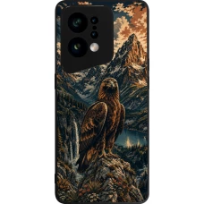 OPPO Find X5 Case Hülle - Silikon schwarz Linocut Steinadler