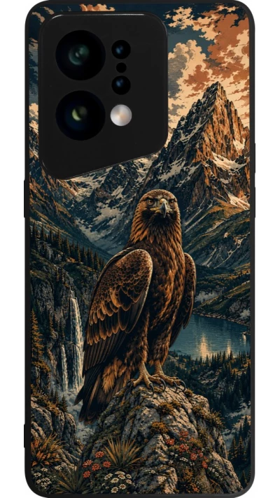 Coque OPPO Find X5 - Silicone rigide noir Linocut Aigle Royal