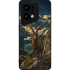 OPPO Find X5 Case Hülle - Silikon schwarz Linocut Steinbock
