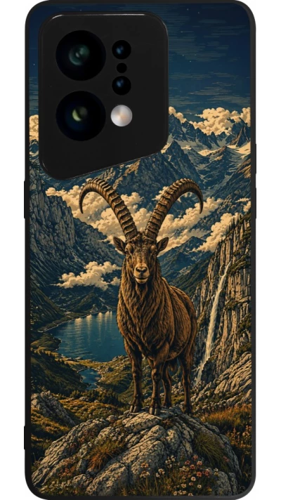 Coque OPPO Find X5 - Silicone rigide noir Linocut Bouquetin