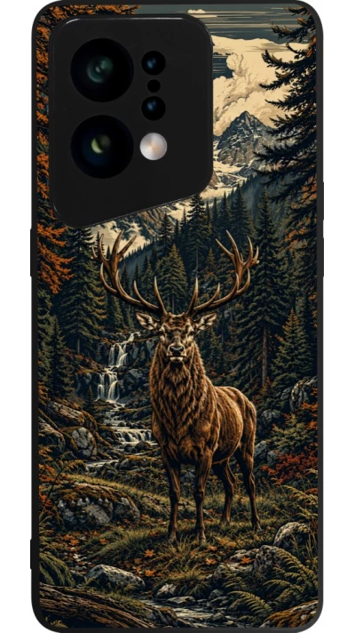 Coque OPPO Find X5 - Silicone rigide noir Linocut Cerf