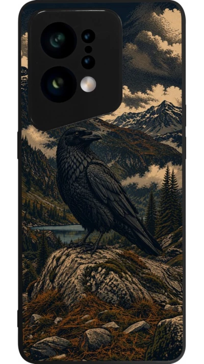 Coque OPPO Find X5 - Silicone rigide noir Linocut Grand Corbeau