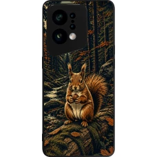 Coque OPPO Find X5 - Silicone rigide noir Linocut Ecureuil