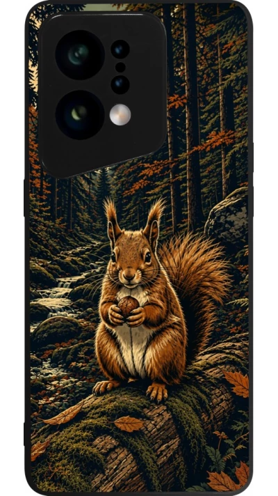 Coque OPPO Find X5 - Silicone rigide noir Linocut Ecureuil