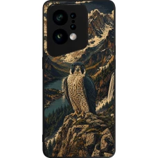 OPPO Find X5 Case Hülle - Silikon schwarz Linocut Wanderfalke