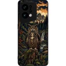 Coque OPPO Find X5 - Silicone rigide noir Linocut Grand-Duc