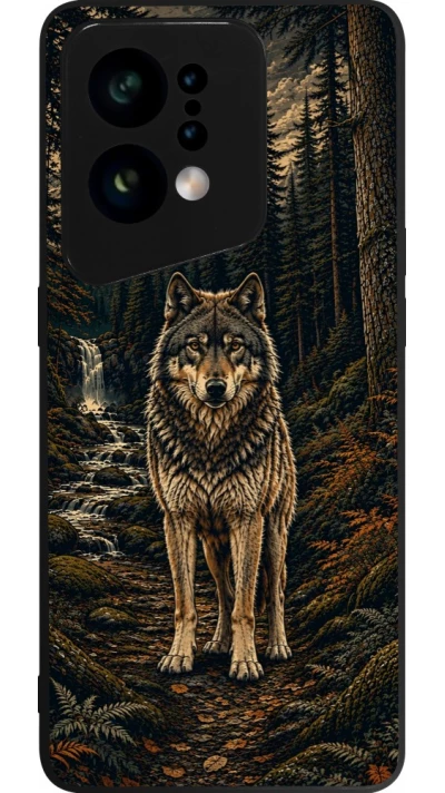 Coque OPPO Find X5 - Silicone rigide noir Linocut Loup
