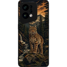 Coque OPPO Find X5 - Silicone rigide noir Linocut Lynx