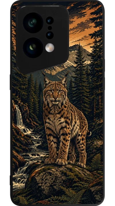 Coque OPPO Find X5 - Silicone rigide noir Linocut Lynx