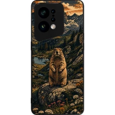 OPPO Find X5 Case Hülle - Silikon schwarz Linocut Murmeltier