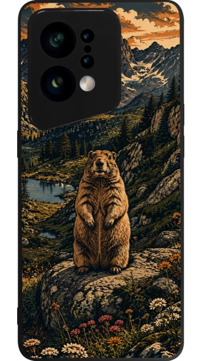 Coque OPPO Find X5 - Silicone rigide noir Linocut Marmotte