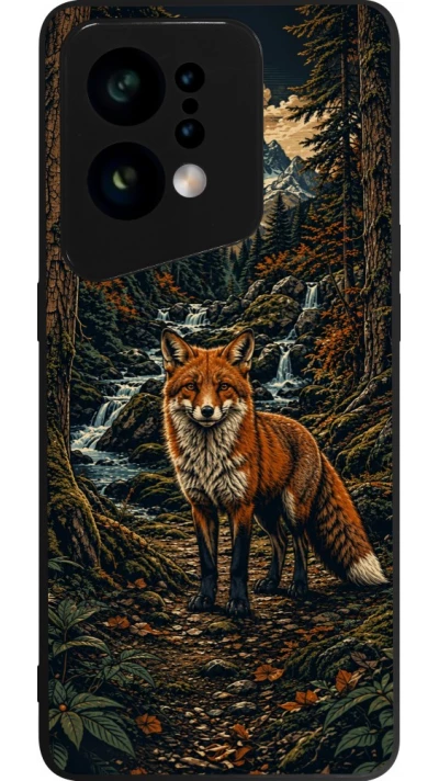 Coque OPPO Find X5 - Silicone rigide noir Linocut Renard