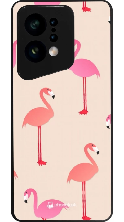 OPPO Find X5 Case Hülle - Silikon schwarz Pink Flamingos Pattern
