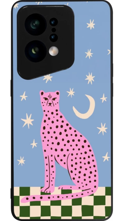 OPPO Find X5 Case Hülle - Silikon schwarz Pink leopard with stars 2026